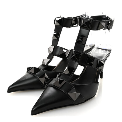 Valentino Garavani Calfskin Monochrome Roman Stud Ankle Strap 80mm Pumps 36 Black 3 of 9