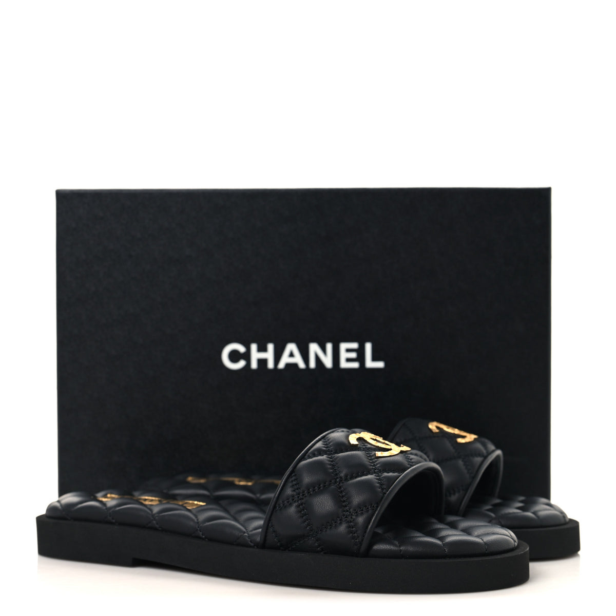 Chanel Lambskin Quilted Textured CC Mules Sandals 39 Black 10 of 10