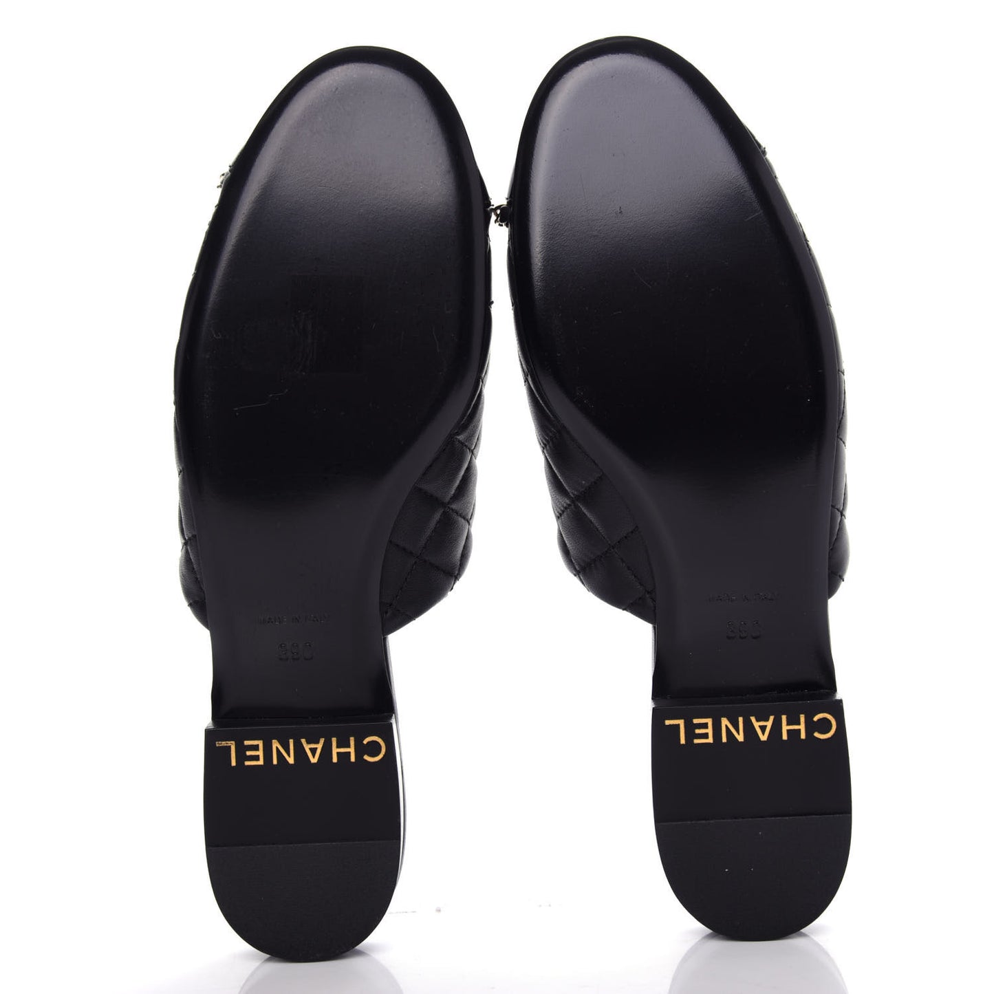 Lambskin Quilted Chain Mules 39 Black