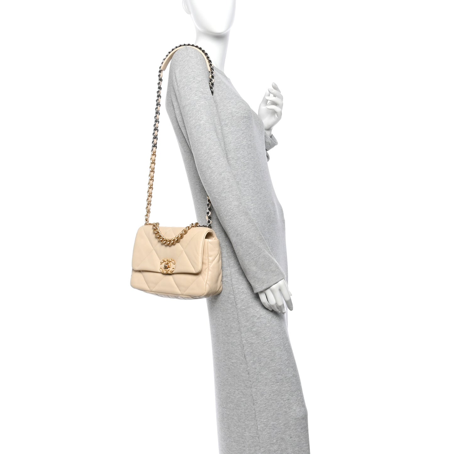 Lambskin Quilted Medium Chanel 19 Flap Light Beige