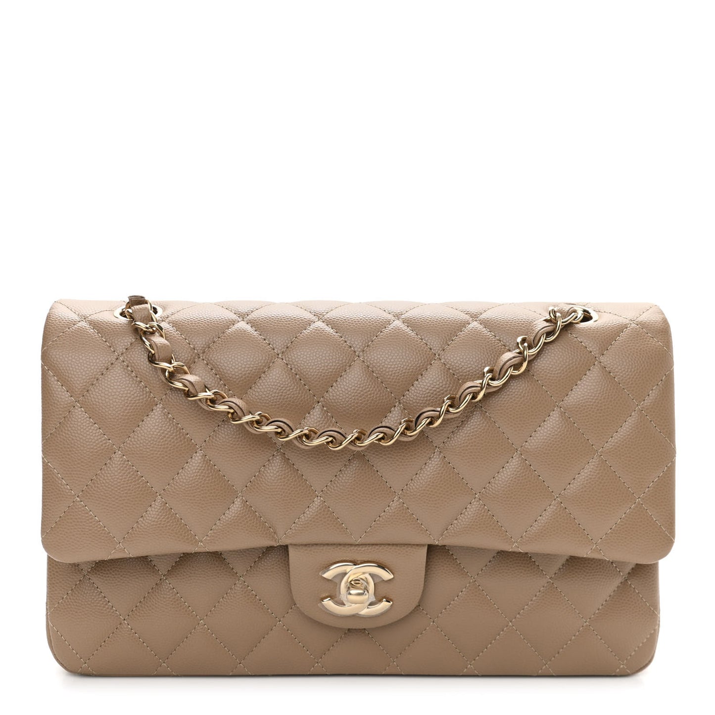 Caviar Quilted Medium Double Flap Beige