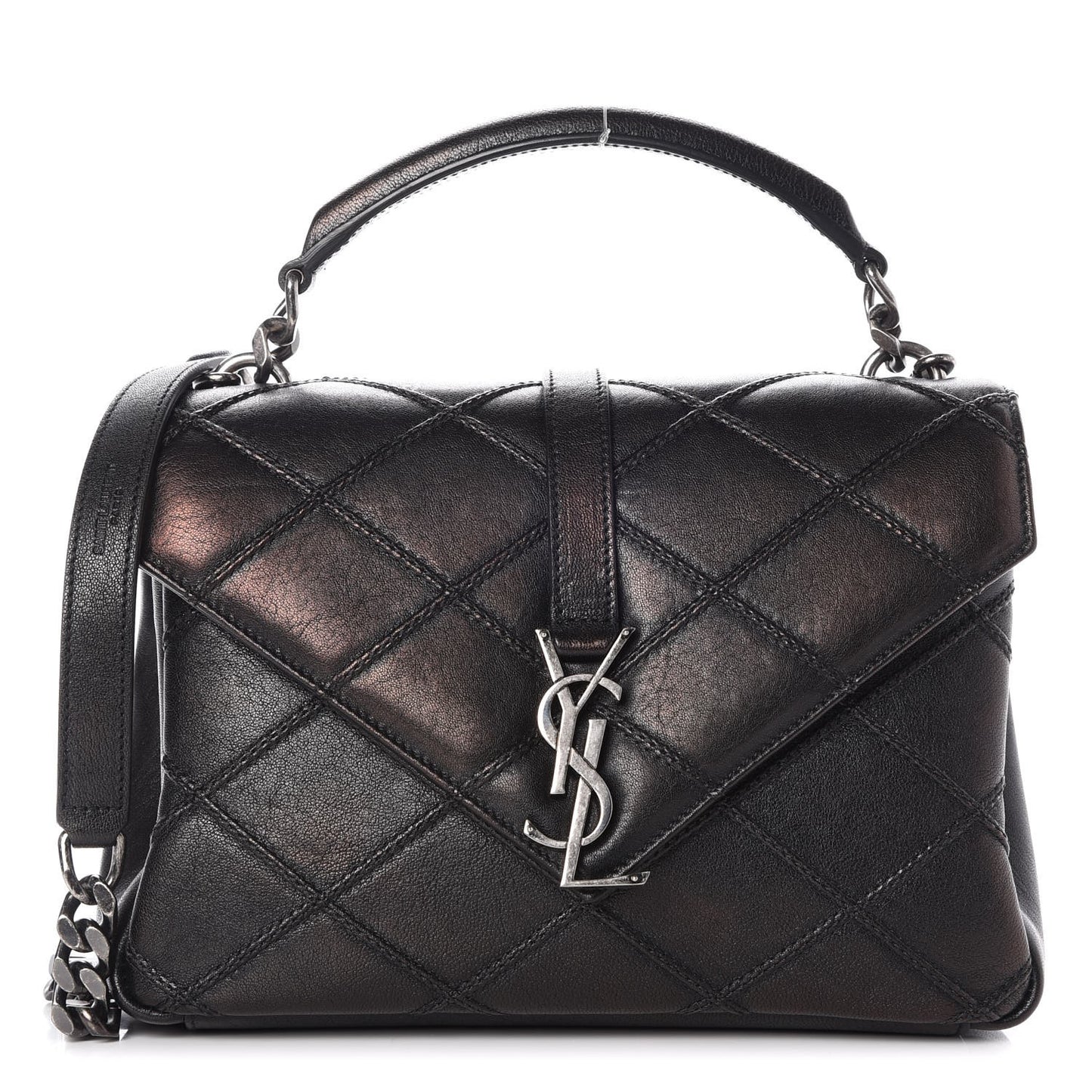 Calfskin Matelasse Diamond Quilted Monogram Medium College Bag Black