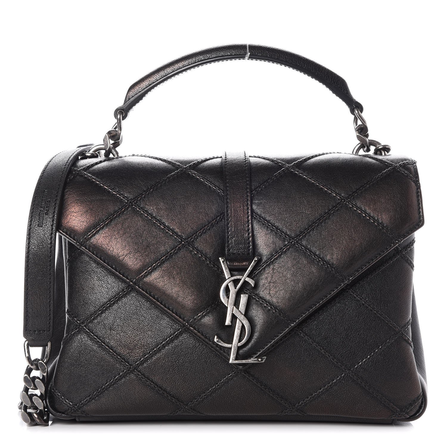 Saint Laurent Calfskin Matelasse Diamond Quilted Monogram Medium College Bag Black 1 of 8