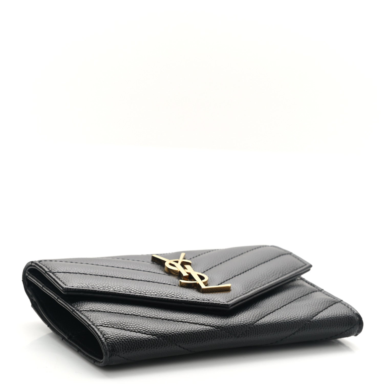 Saint Laurent Grain De Poudre Matelasse Chevron Small Monogram Passport Case Black 3 of 6