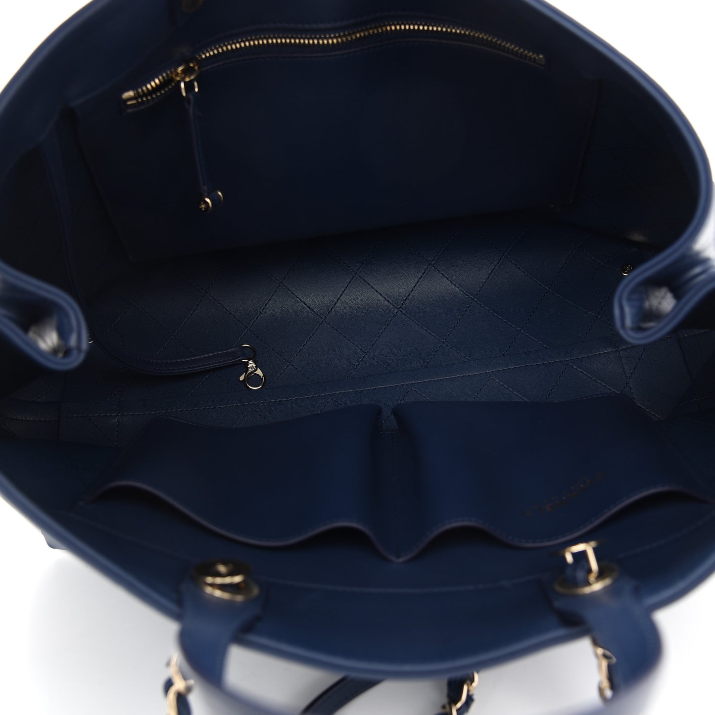 Calfskin Stitched Large Shopping Tote Blue