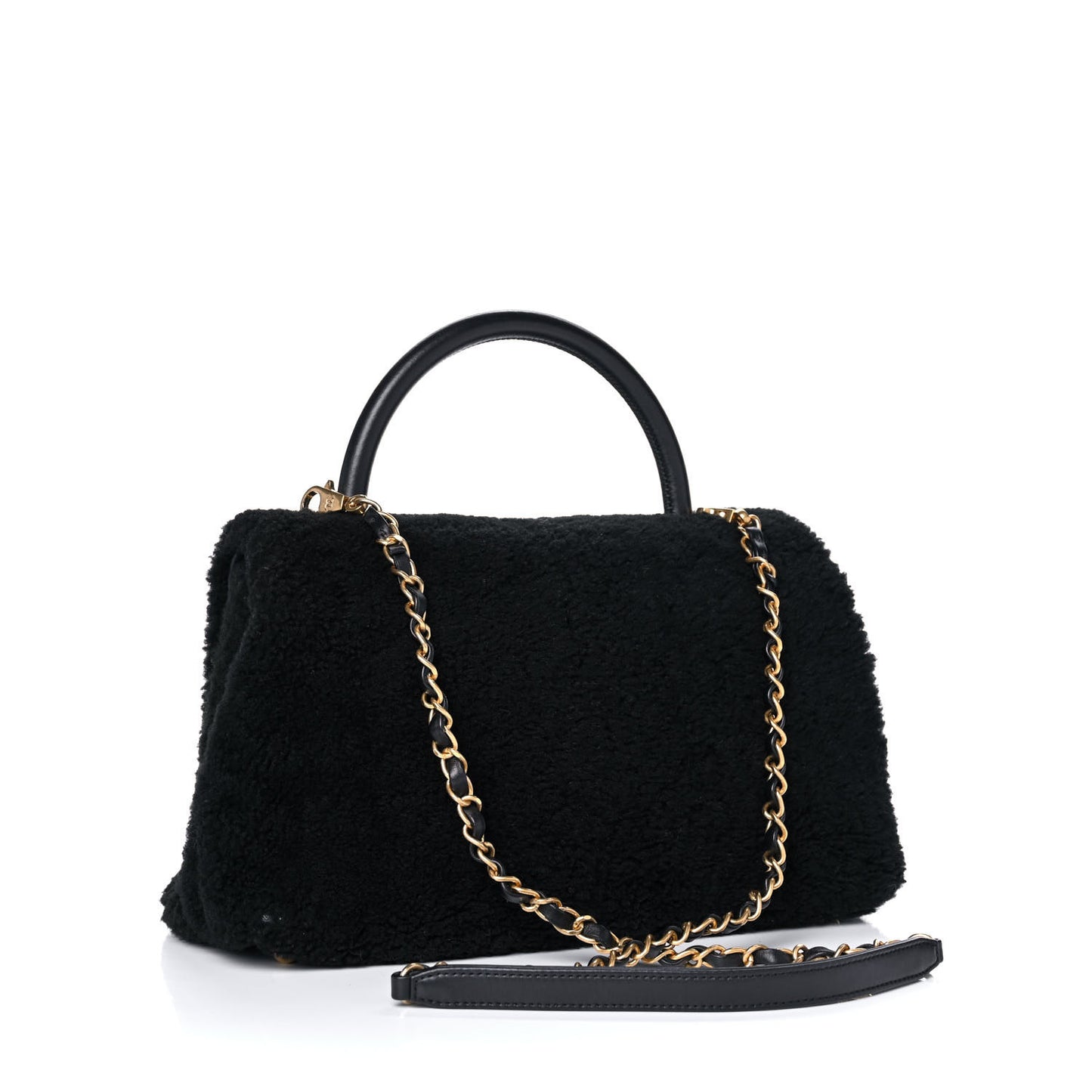 Shearling Lambskin Medium Coco Handle Flap Black