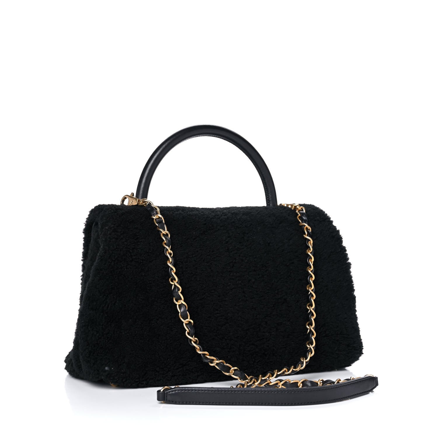 Chanel Shearling Lambskin Medium Coco Handle Flap Black 3 of 19