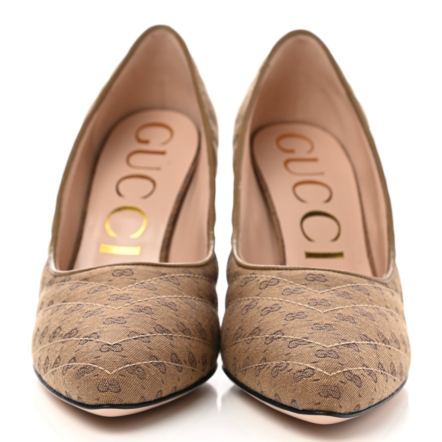 Gucci Monogram GG Mignon Nappa Chevron Matelasse Double G 95mm Pumps 39 Dusty Brown 2 of 9