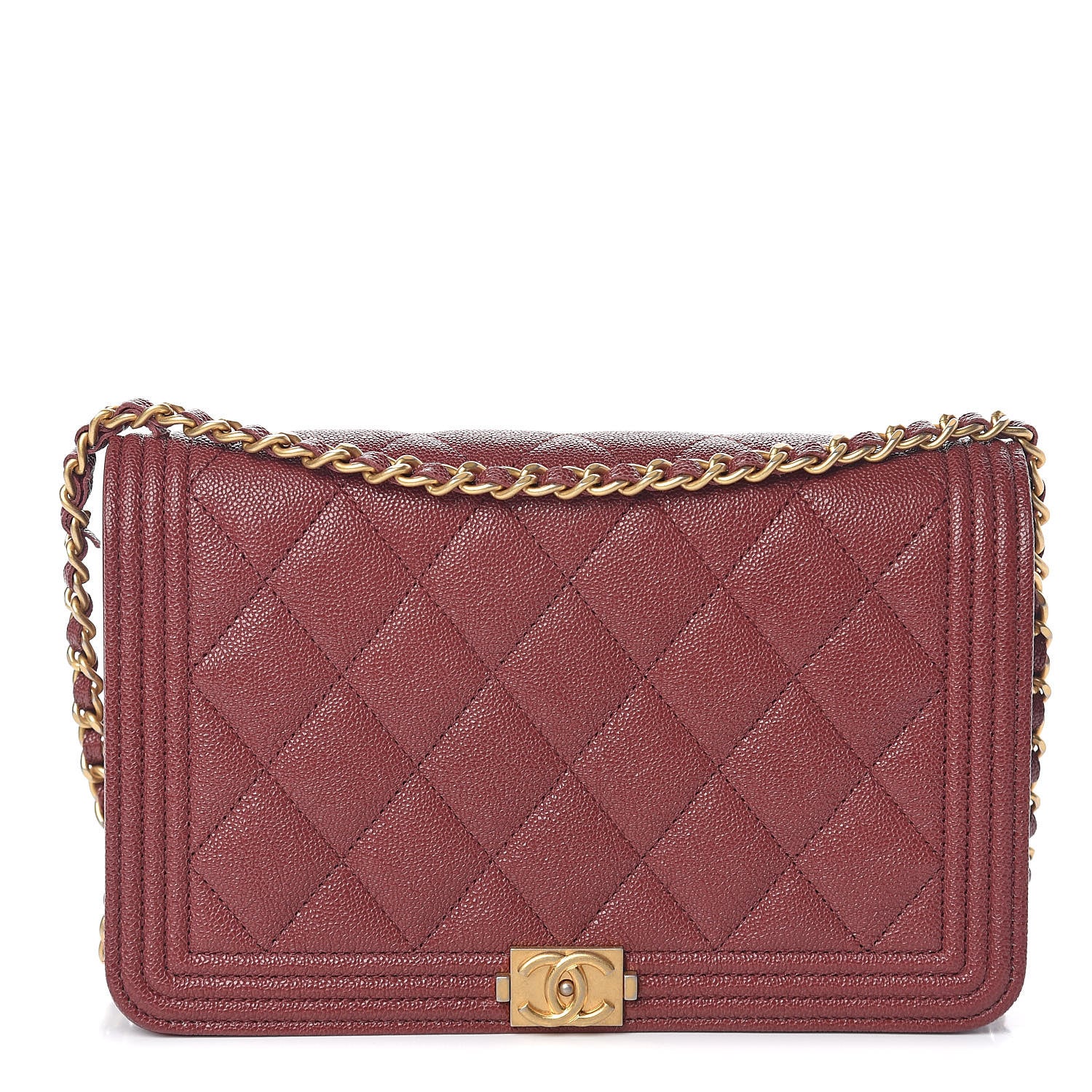 Chanel Caviar Quilted Boy Wallet On Chain WOC Burgundy 1 of 11