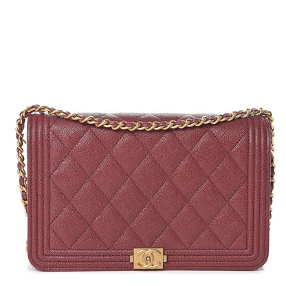 Chanel Caviar Quilted Boy Wallet On Chain WOC Burgundy 1 of 11