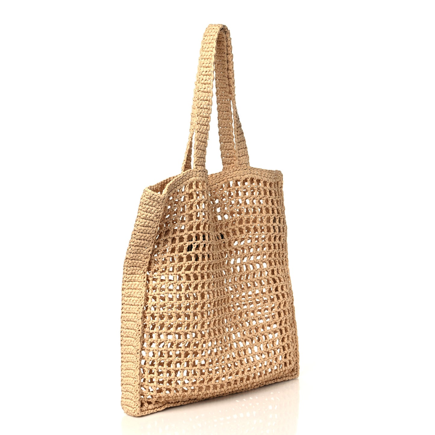 Yarn Raffia Effect Crochet Logo Embroidered Tote Bag Naturale
