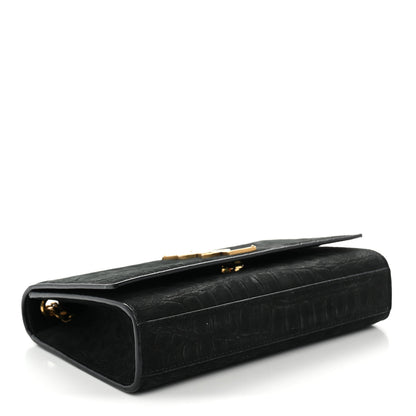 Saint Laurent Crocodile Embossed Nubuck Small Monogram Kate Satchel Black 7 of 19