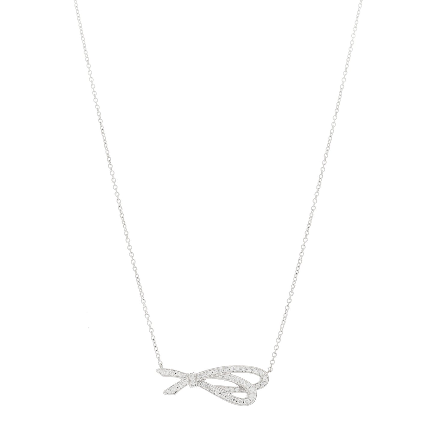 18K White Gold Diamond Bow Pave Pendant Necklace