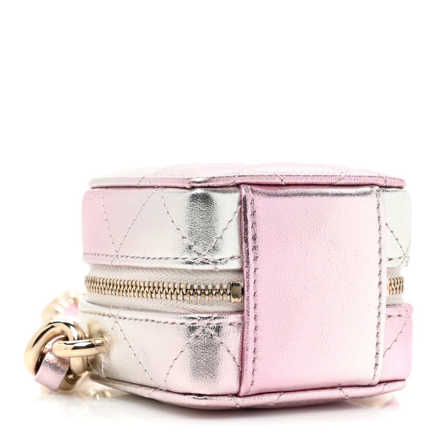 Gradient Metallic Lambskin Quilted Like A Wallet Clutch With Chain Gold Pink