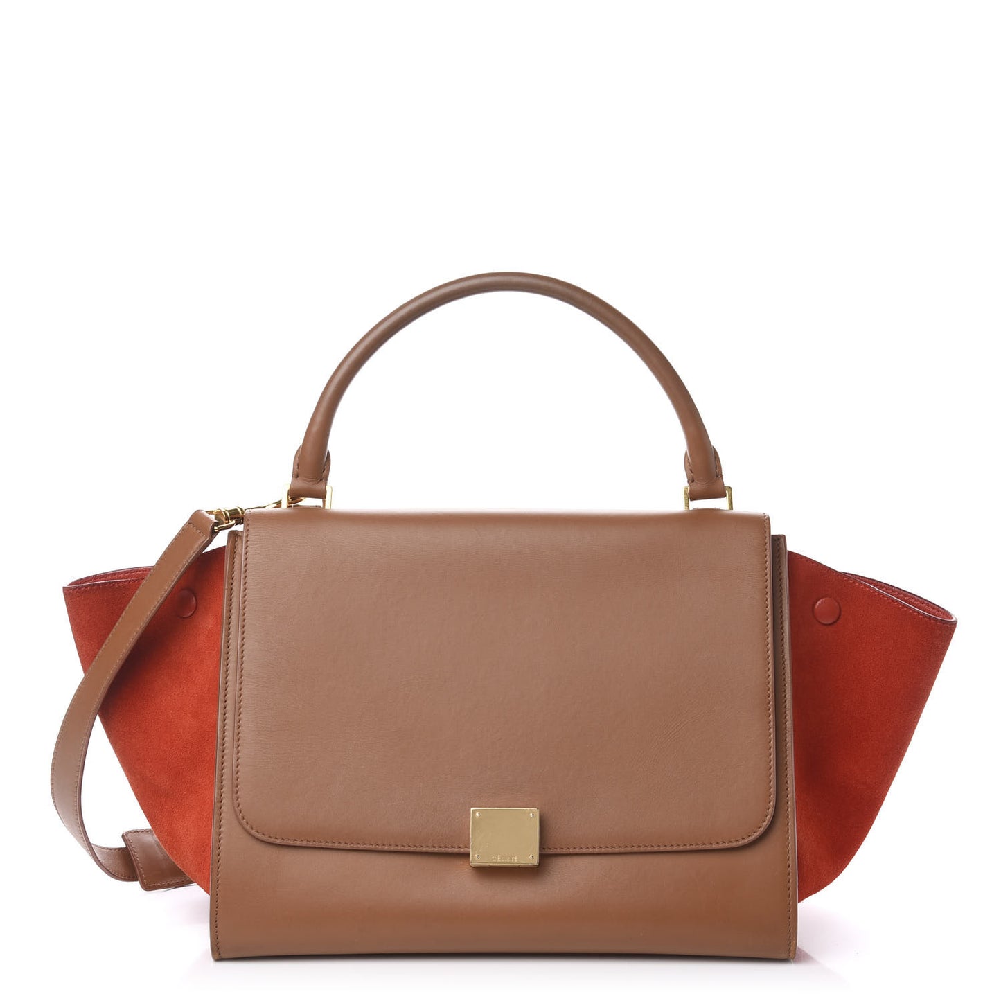 Natural Calfskin Suede Medium Bi-Color Trapeze Tan