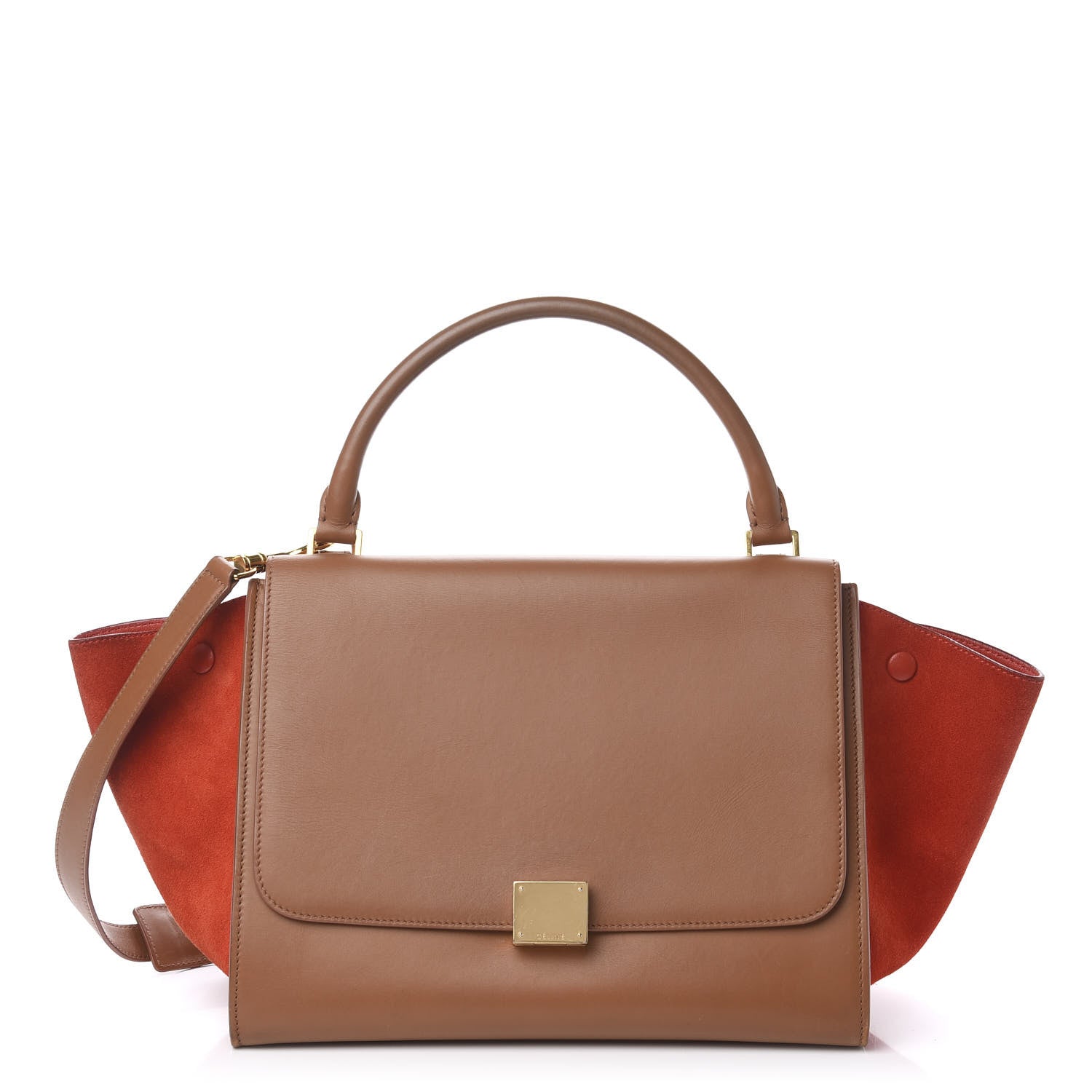 Celine Natural Calfskin Suede Medium Bi-Color Trapeze Tan 1 of 18
