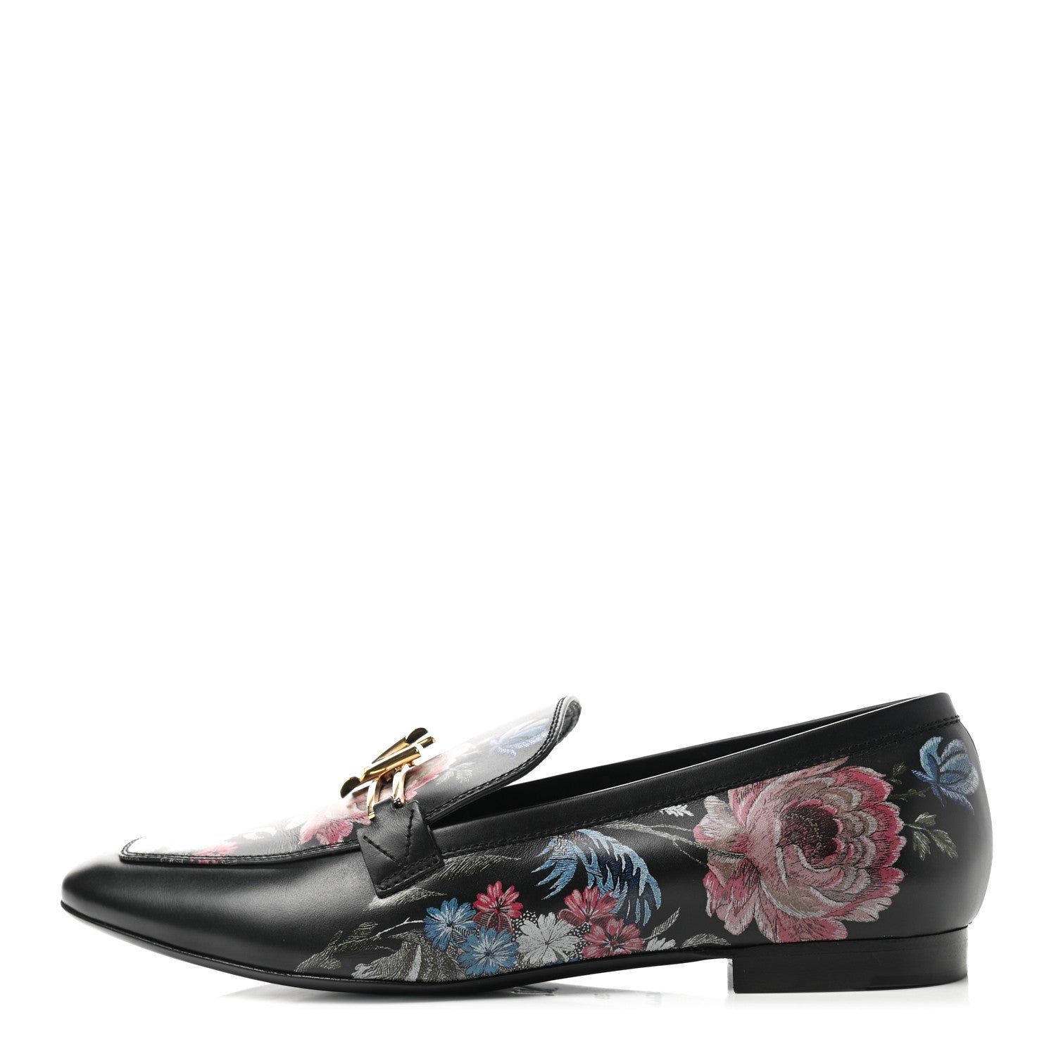 Louis Vuitton Calfskin Flowers Upper Case Flat Loafer 39 Black Multicolor 1 of 8