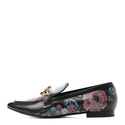 Louis Vuitton Calfskin Flowers Upper Case Flat Loafer 39 Black Multicolor 1 of 8