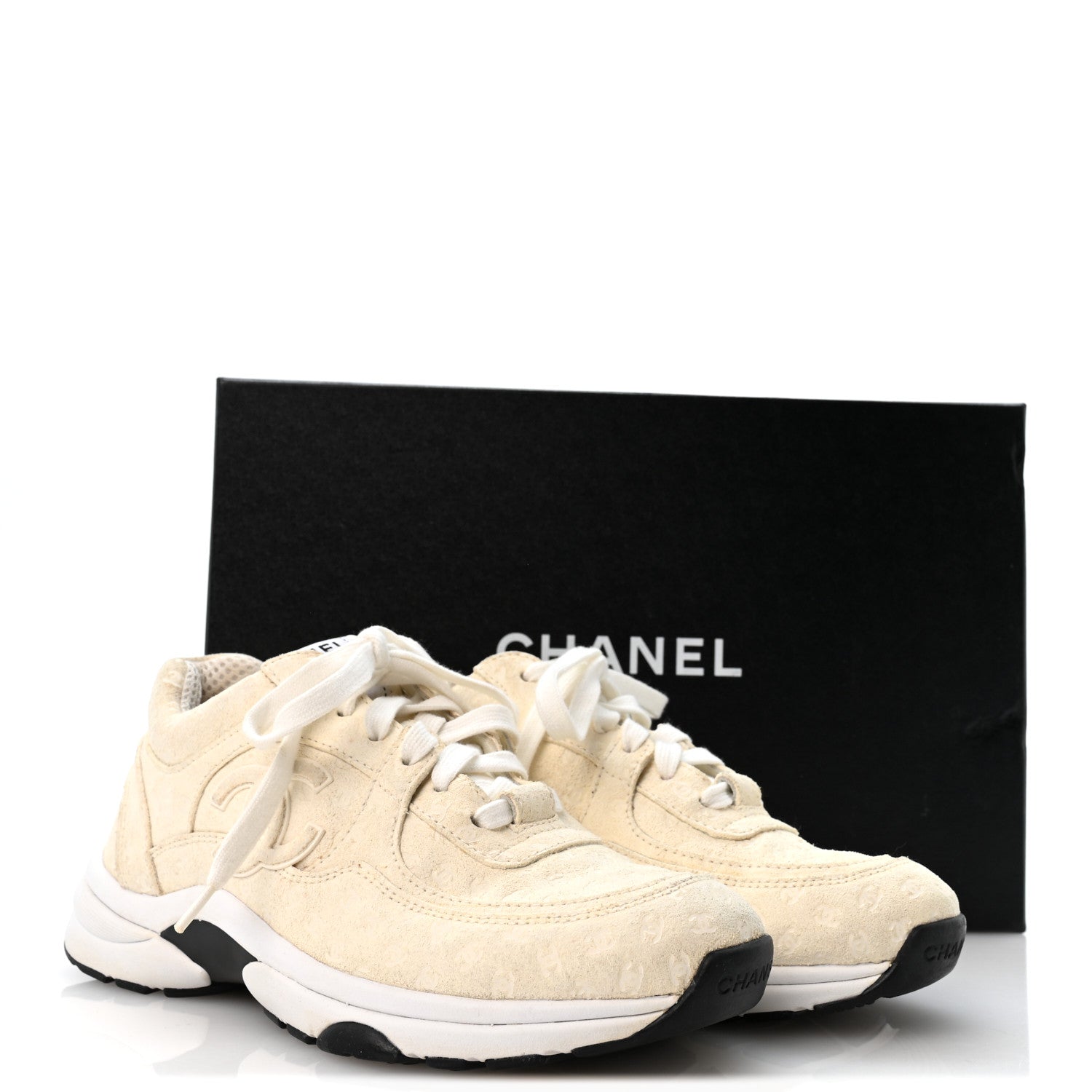 Chanel Nylon Suede Calfskin Printed CC Sneakers 37 White 9 of 9