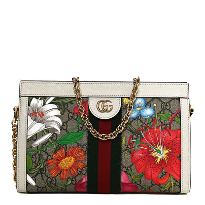 Gucci GG Supreme Monogram Flora Web Small Ophidia Chain Shoulder Bag White 1 of 11