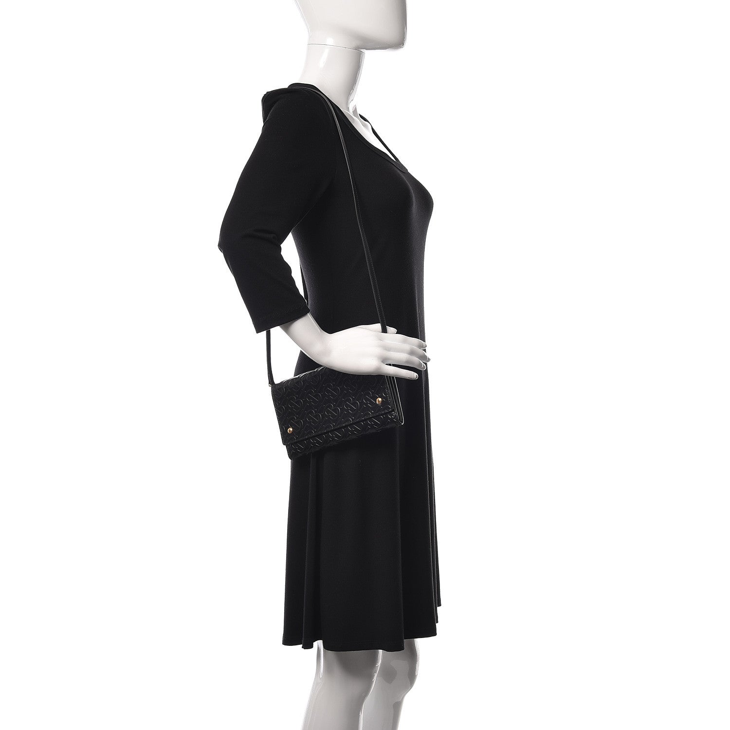 Burberry Calfskin Embossed Monogram Crossbody Black 2 of 9