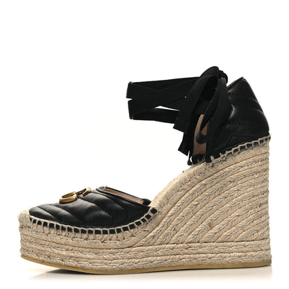 Gucci Nappa Matelasse GG Marmont Ankle Wrap Platform 35/120mm Espadrille Wedges 40 Black 1 of 9