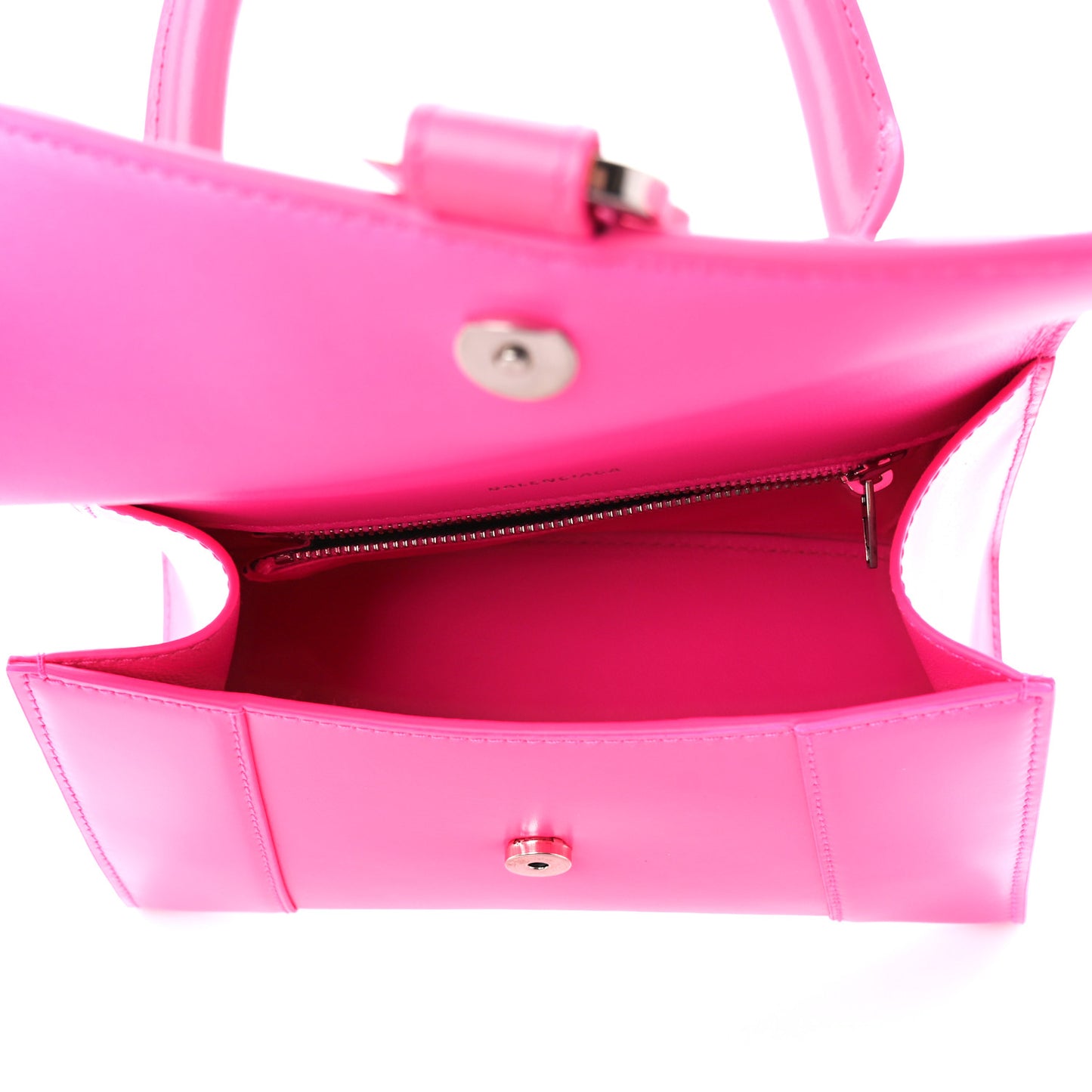 Shiny Box Calfskin Small Hourglass Top Handle Bag Hot Pink