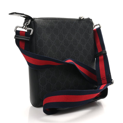Gucci GG Supreme Monogram Web Small Flat Messenger Bag Black Grey 3 of 10
