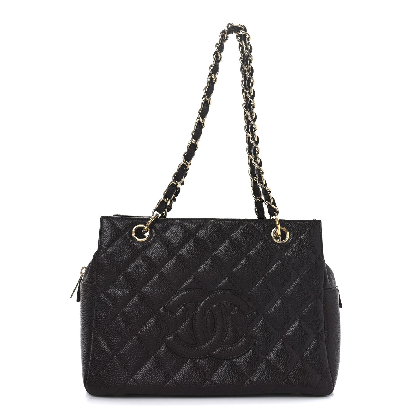 Caviar Quilted Petit Timeless Shopping Tote PTT Burgundy