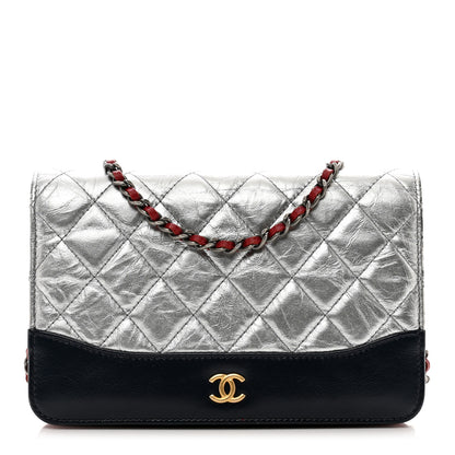 Chanel Metallic Aged Calfskin Quilted Gabrielle Wallet On Chain WOC Silver Black 1 of 14