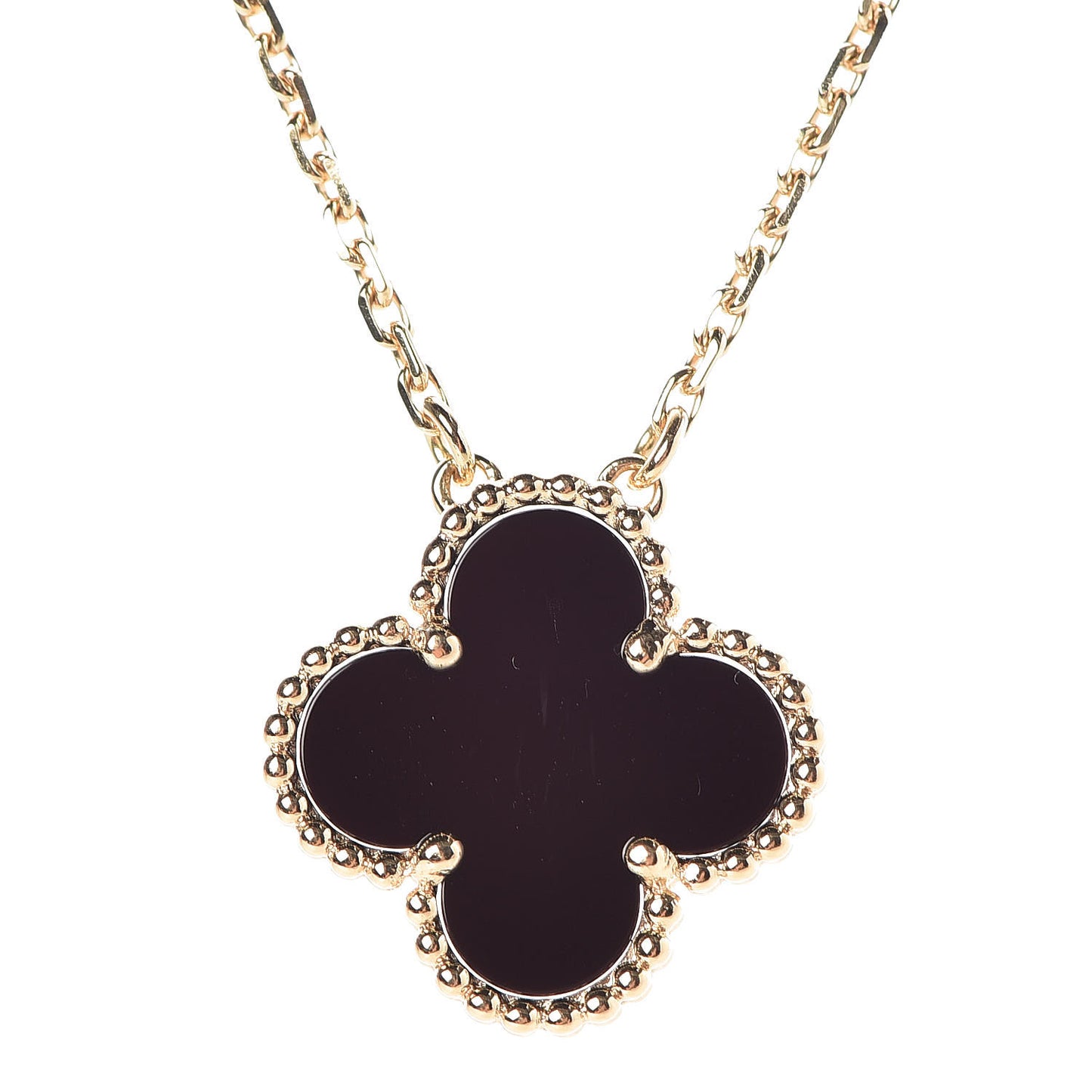 18K Yellow Gold Black Onyx Vintage Alhambra Pendant Necklace
