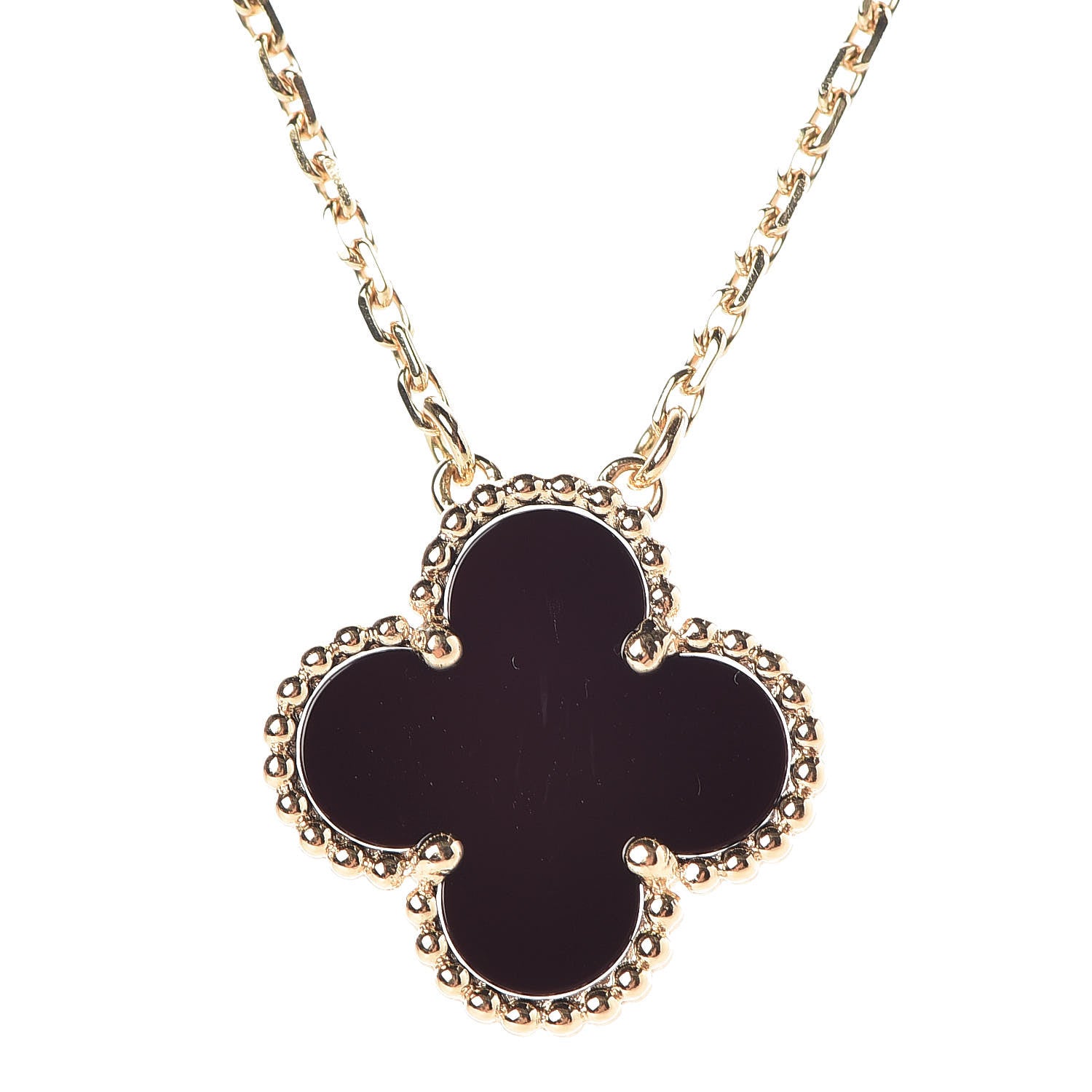 Van Cleef & Arpels 18K Yellow Gold Black Onyx Vintage Alhambra Pendant Necklace 4 of 7
