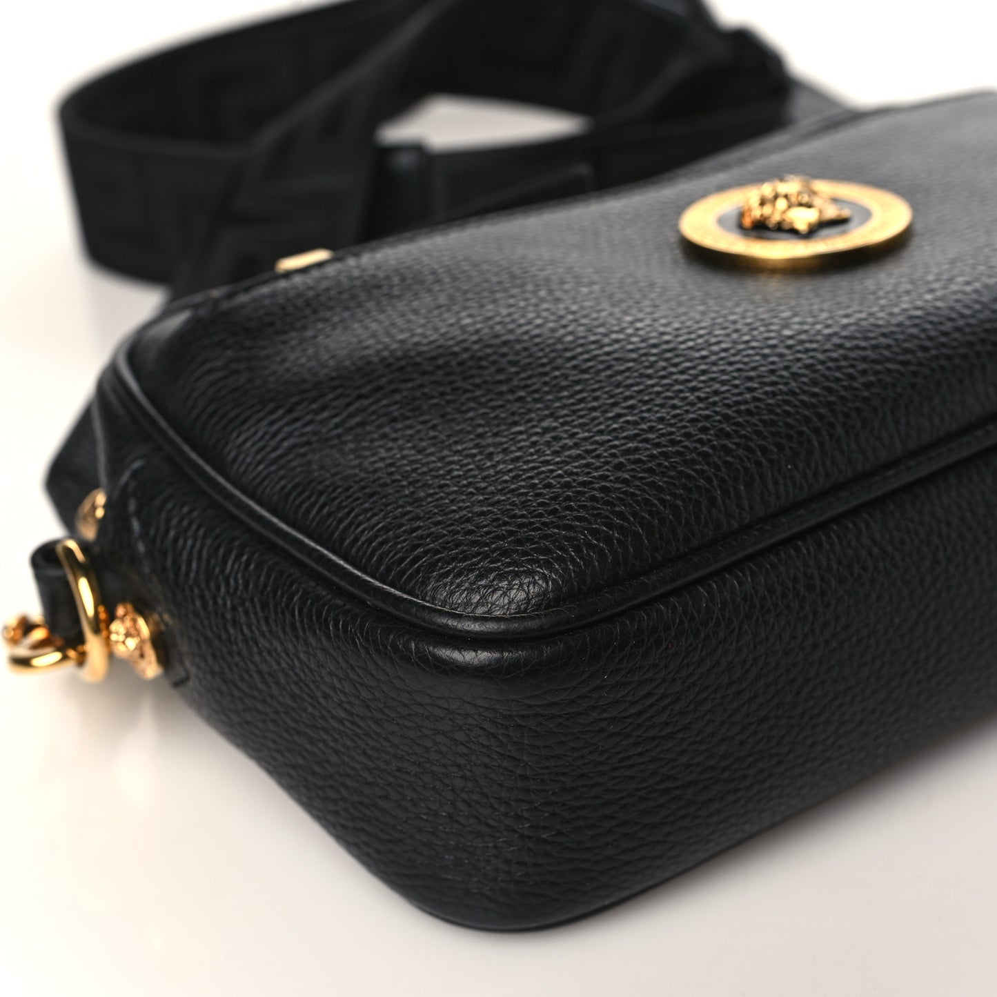 Grained Calfskin Medusa Belt Bag Black