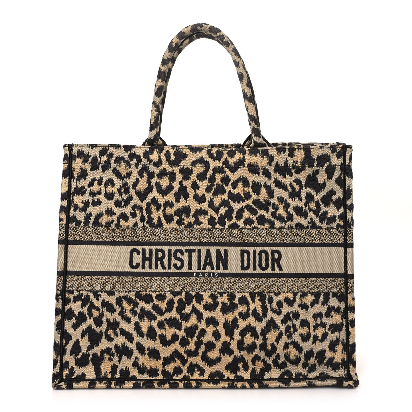 Canvas Mizza Embroidered Large Leopard Book Tote Beige