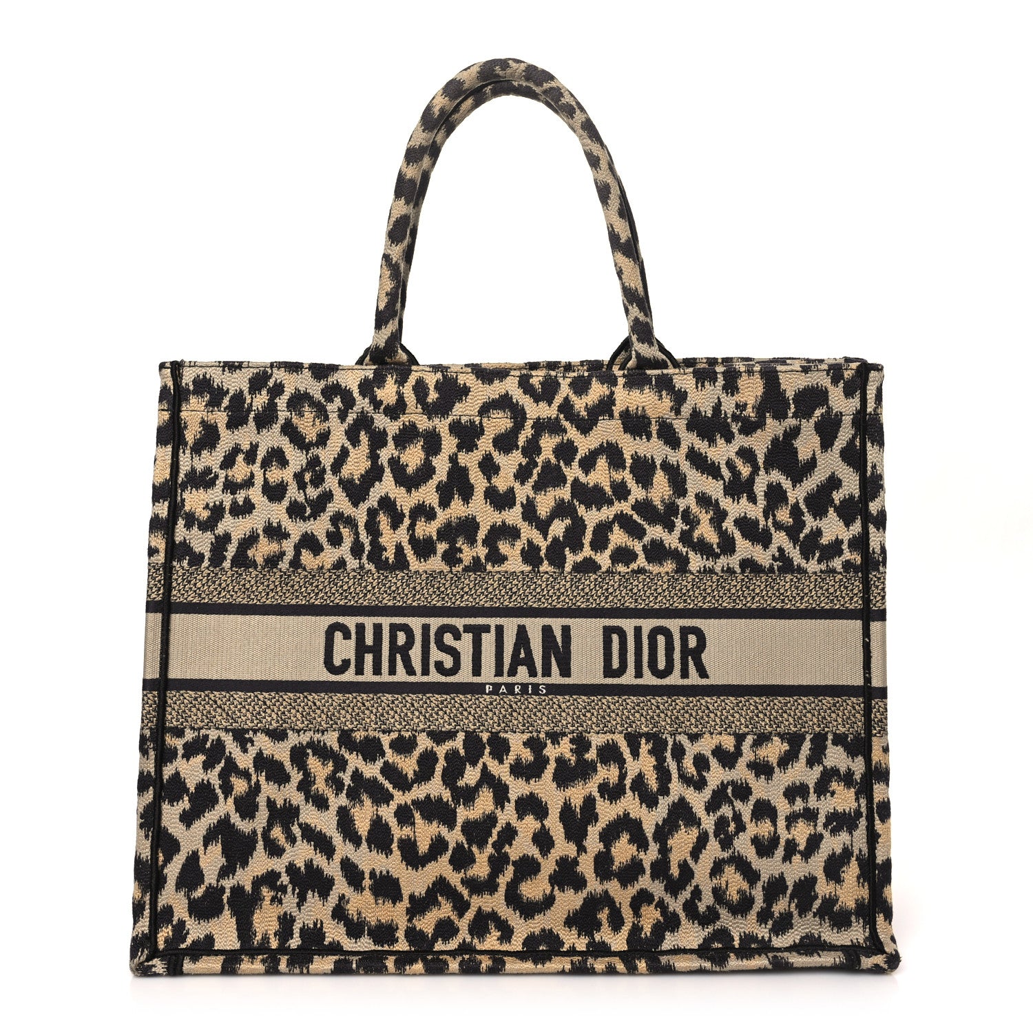 Christian Dior Canvas Mizza Embroidered Large Leopard Book Tote Beige 1 of 10