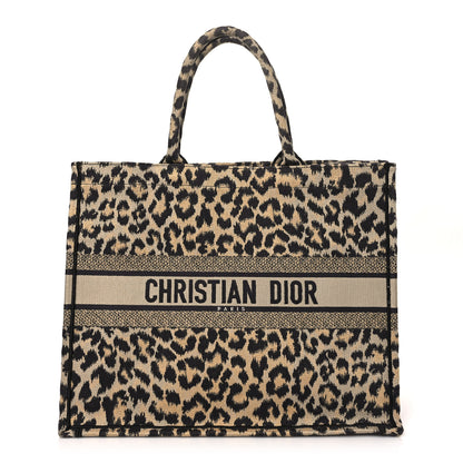 Christian Dior Canvas Mizza Embroidered Large Leopard Book Tote Beige 1 of 10