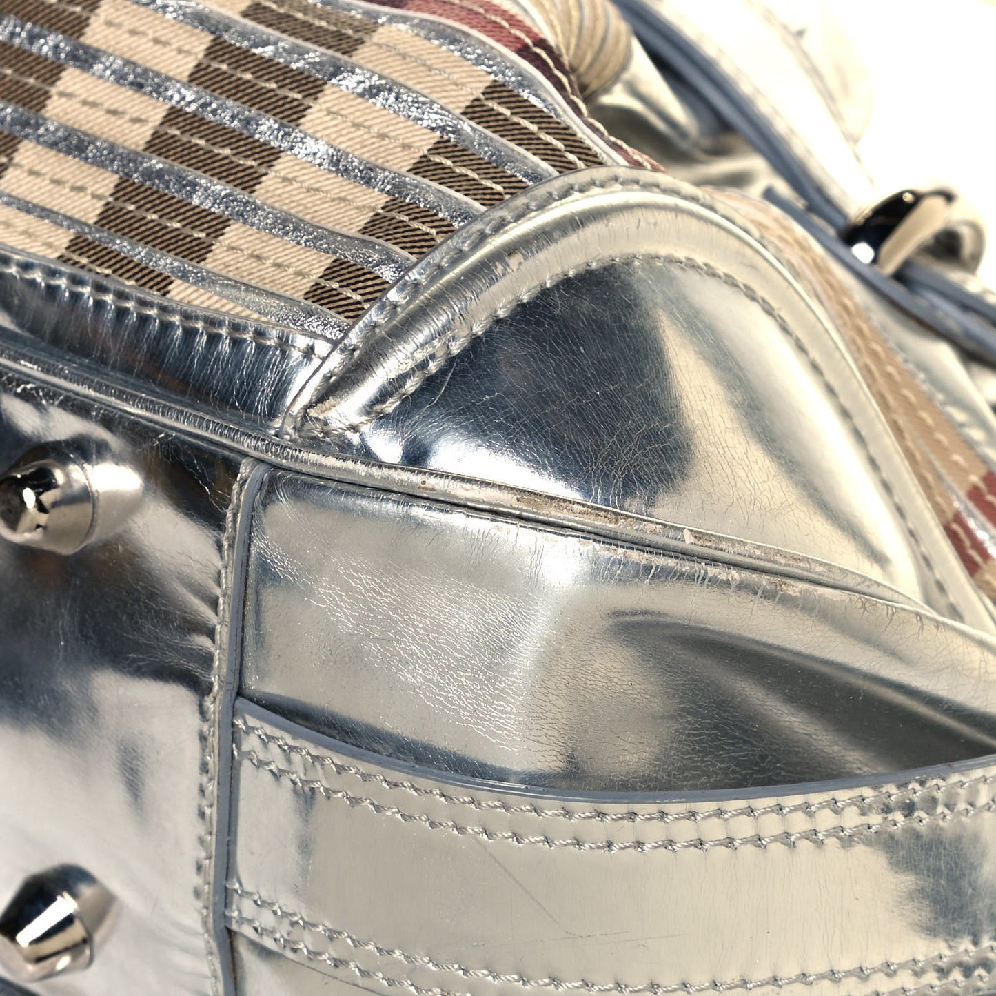 Metallic Patent House Check Sliced Beaton Silver