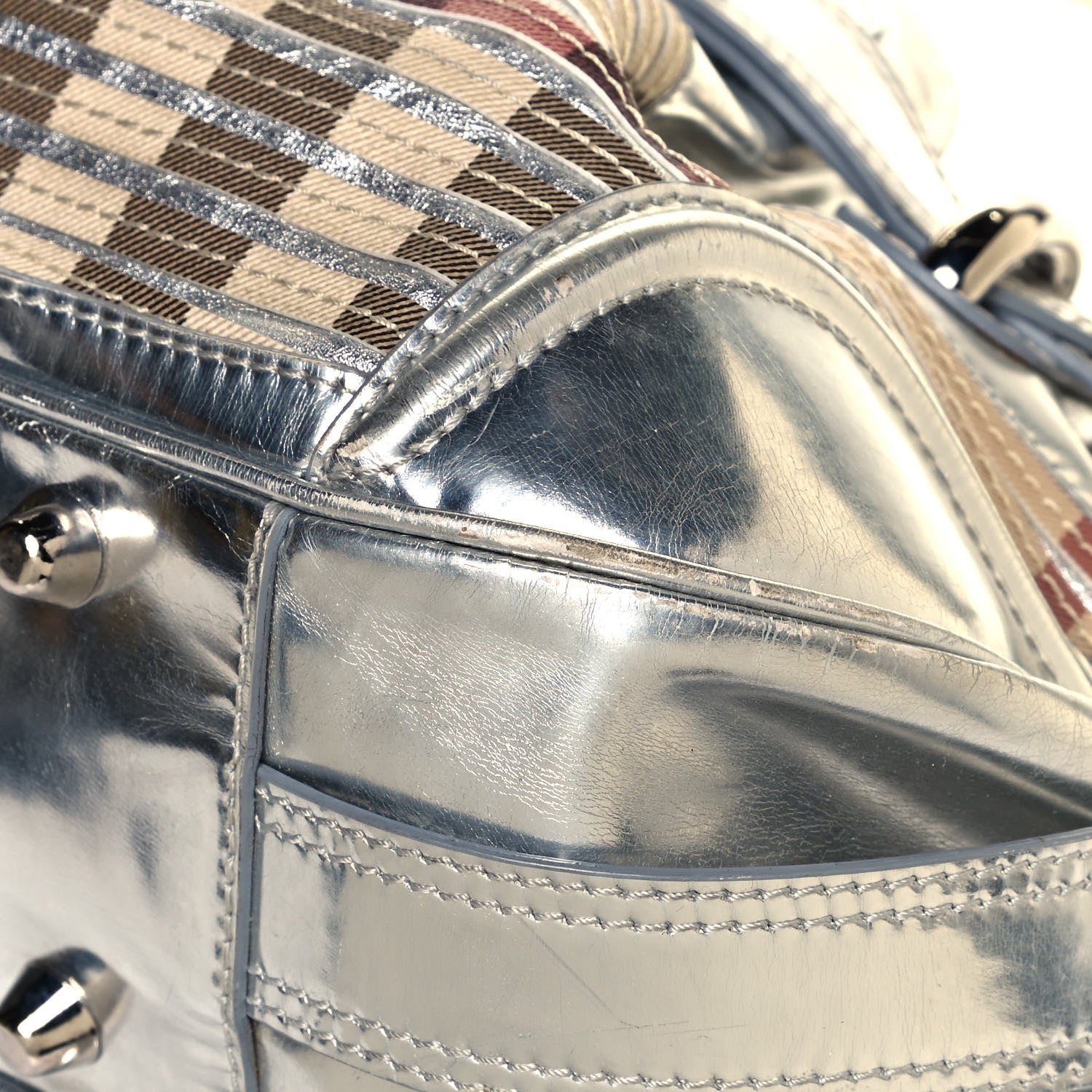 Burberry Metallic Patent House Check Sliced Beaton Silver 11 of 21