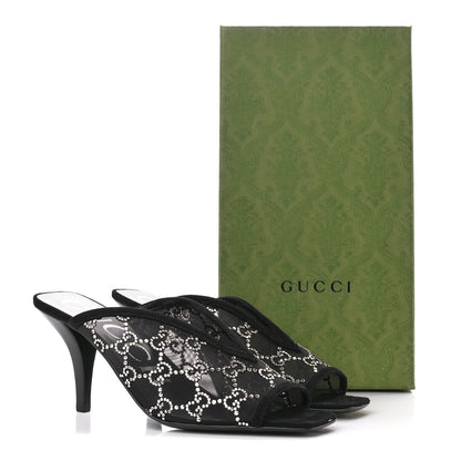 Gucci Tela Retino Kid Scamosciato Crystal GG Monogram Square G 95mm Slide Sandals 38 Black 10 of 10