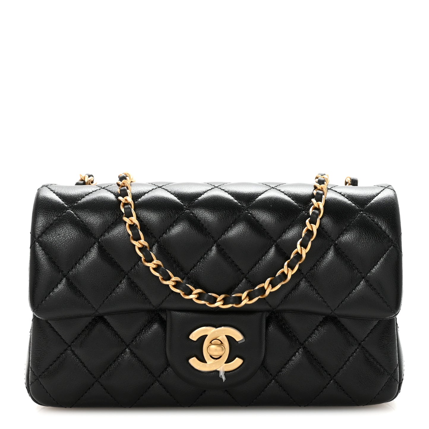 Lambskin Quilted Mini Rectangular Pearl Crush Flap Black