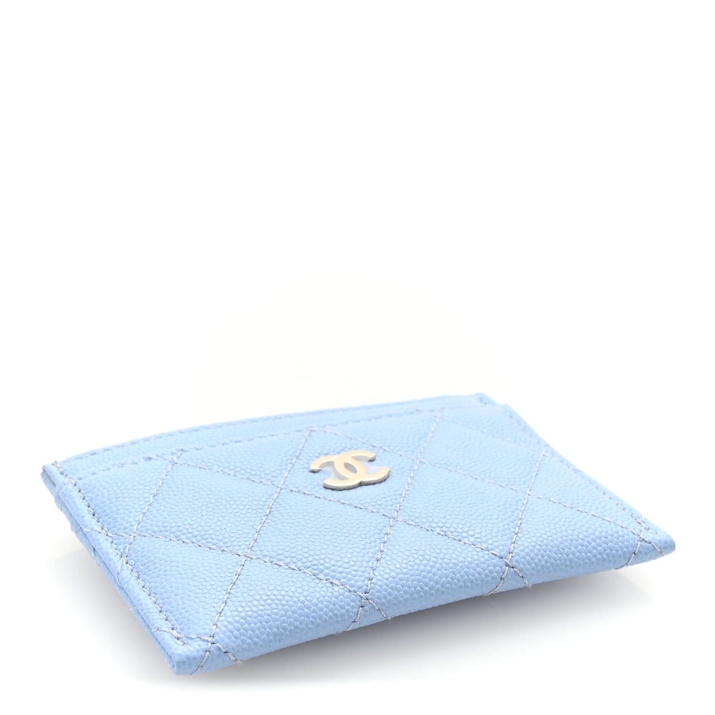 Caviar Quilted Card Holder Light Blue