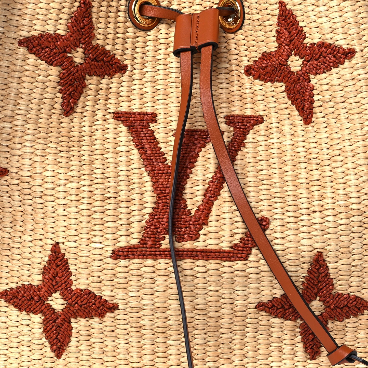 Raffia Calfskin Monogram Neonoe MM Tan