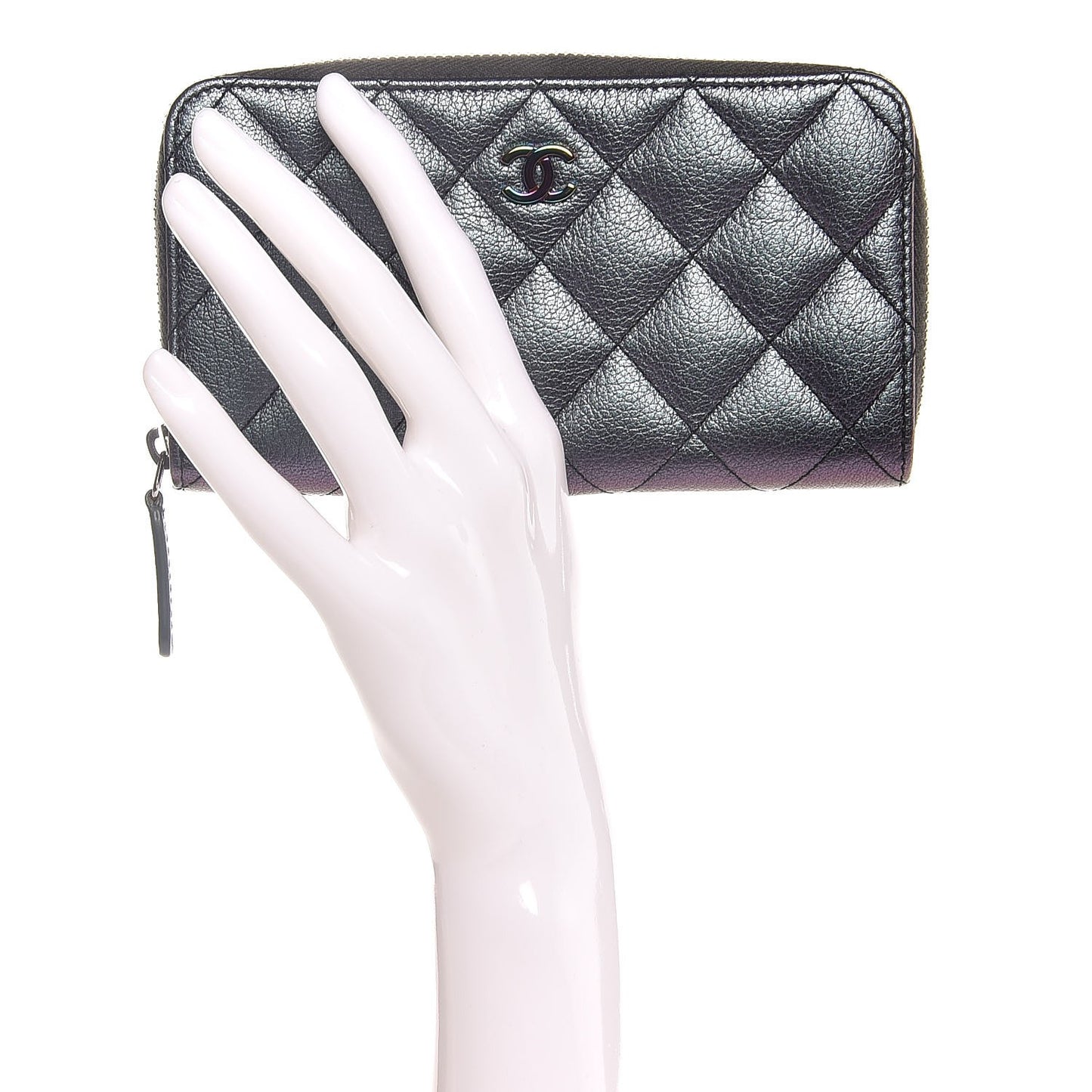 Iridescent Goatskin Quilted Small Zip Around Wallet Purple
