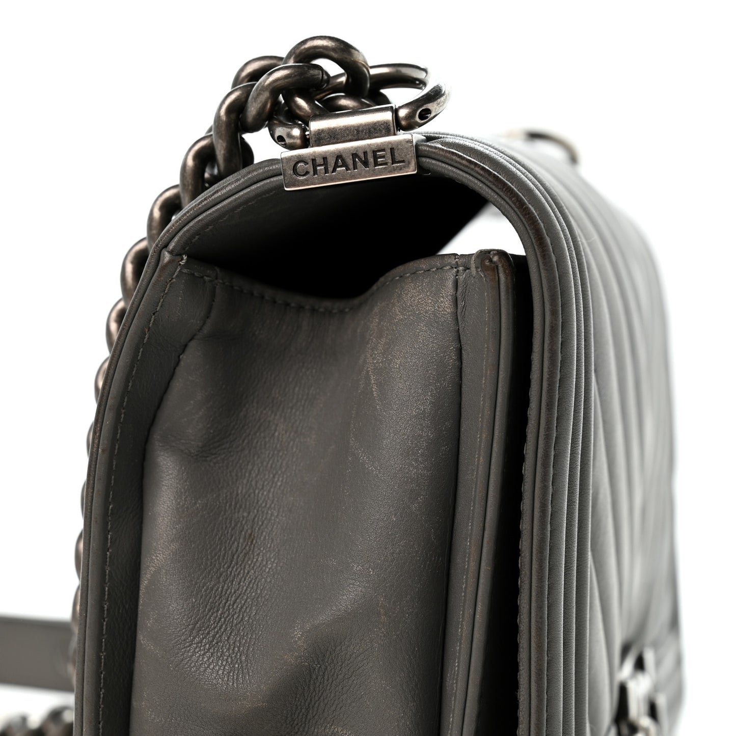 Lambskin Chevron Quilted Medium Boy Flap Grey