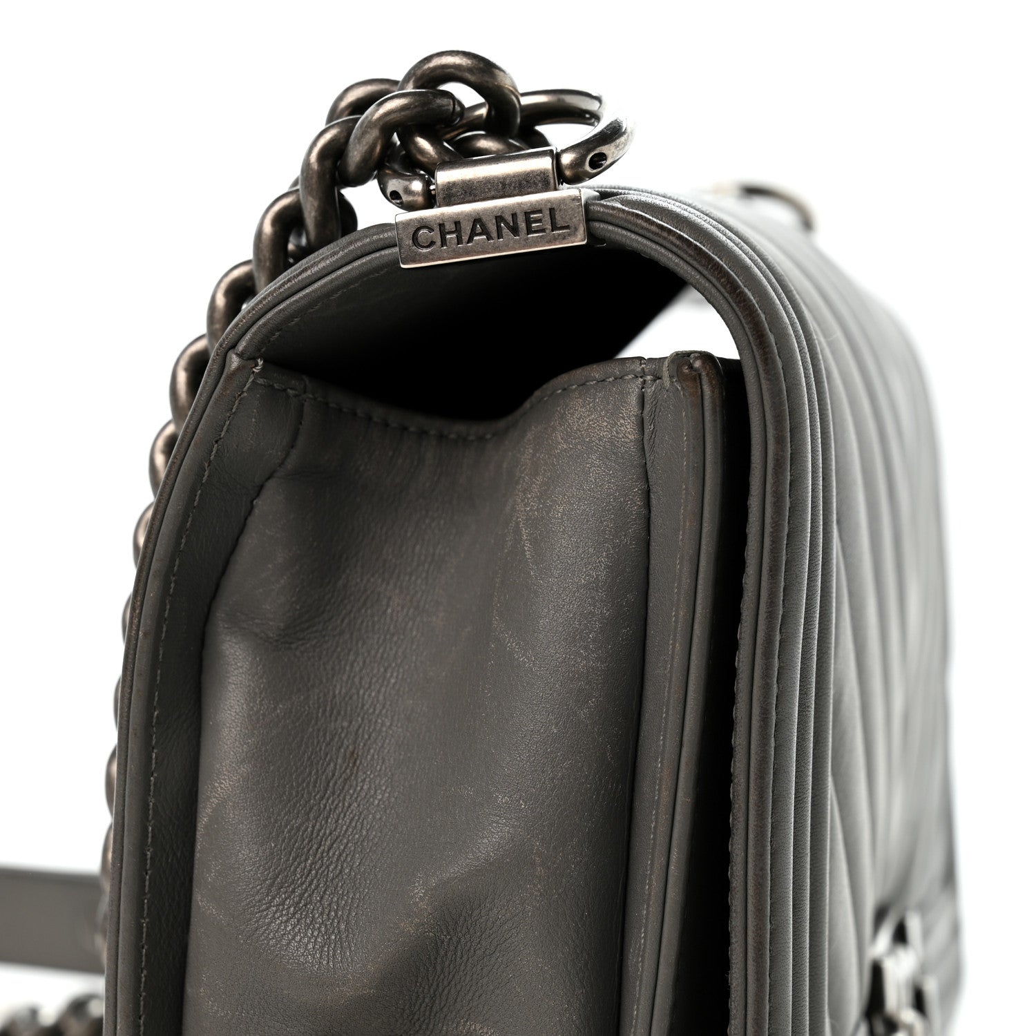 Chanel Lambskin Chevron Quilted Medium Boy Flap Grey 12 of 12