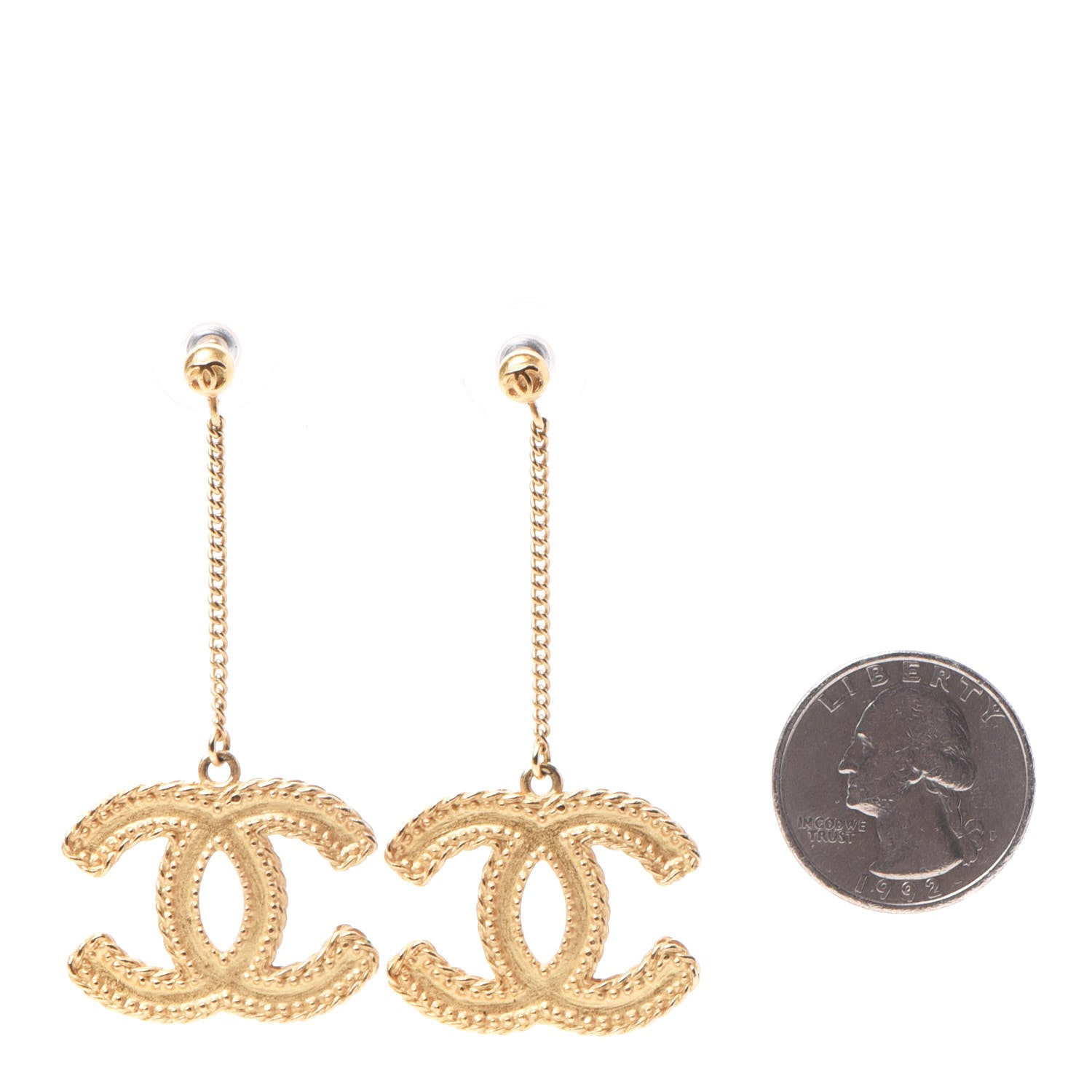Chanel CC Drop Earrings Matte Gold 2 of 5