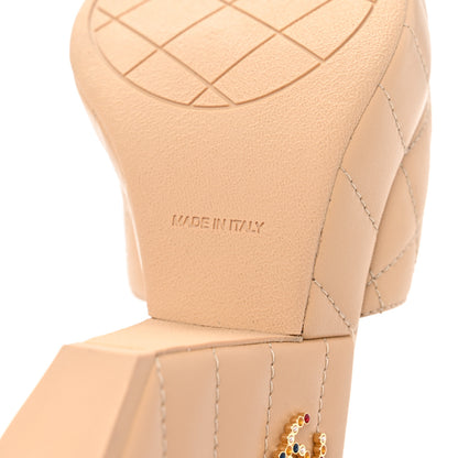 Chanel Lambskin Quilted Peep Toe Wedge Sandals 38 Beige 7 of 9