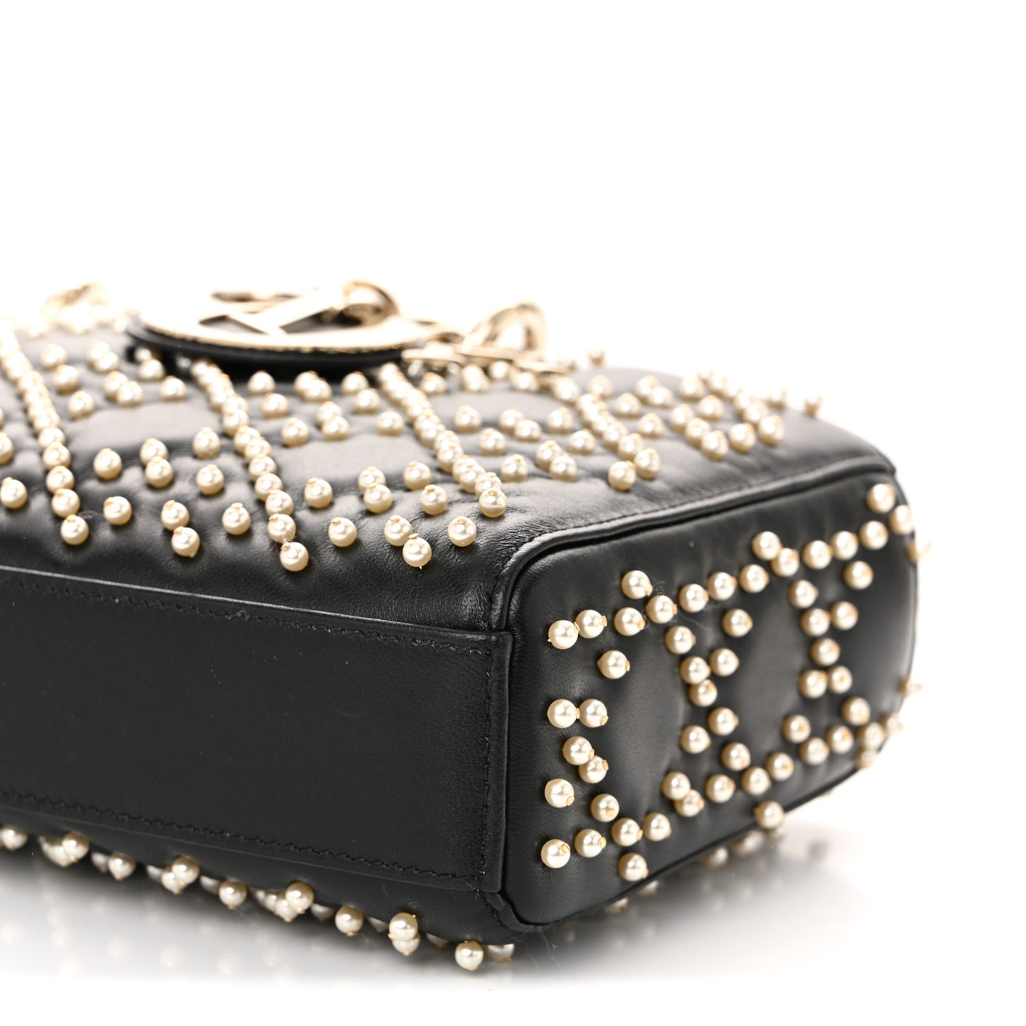 Lambskin Cannage Pearl Studded Small Lady D-Joy Black