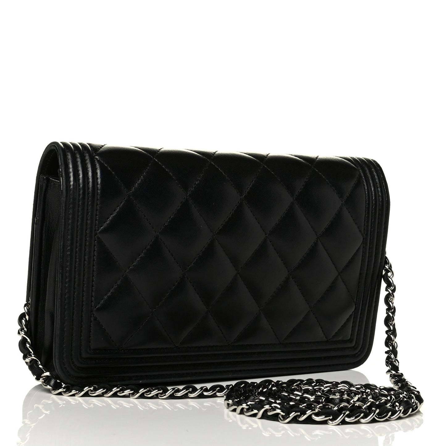 Calfskin Quilted Boy Wallet On Chain WOC Black
