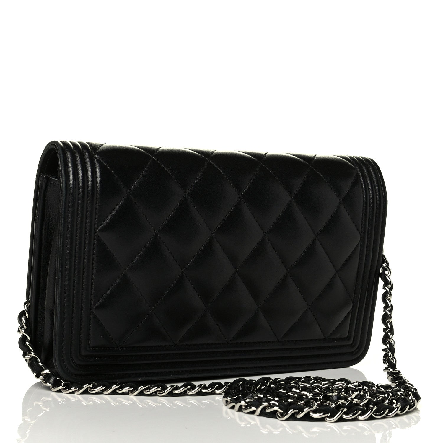 Chanel Calfskin Quilted Boy Wallet On Chain WOC Black 2 of 9